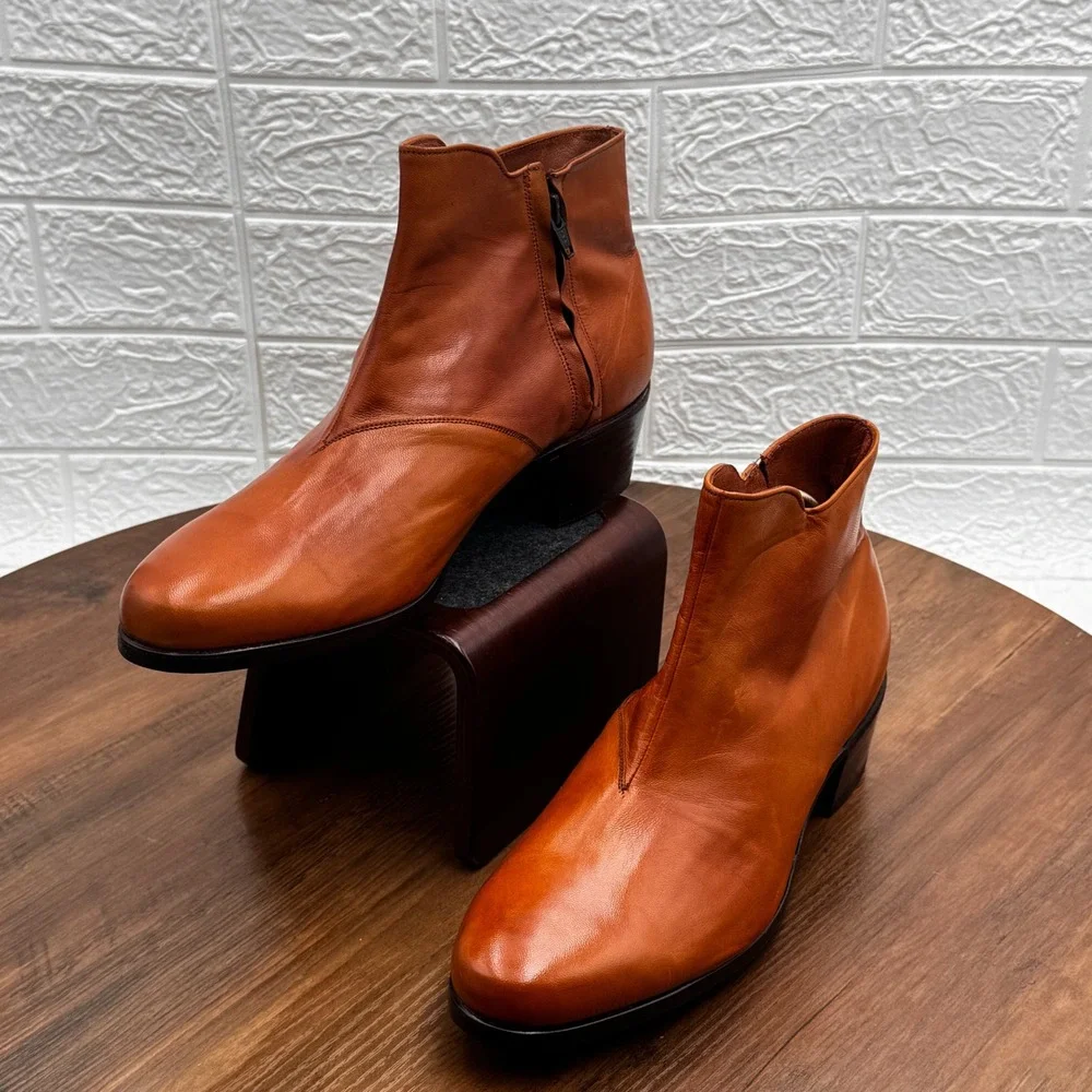 NOS Vintage 70s Florsheim Duke Leather Boots 11 D Gold Tan Side Zip Beatle NIB⁠
